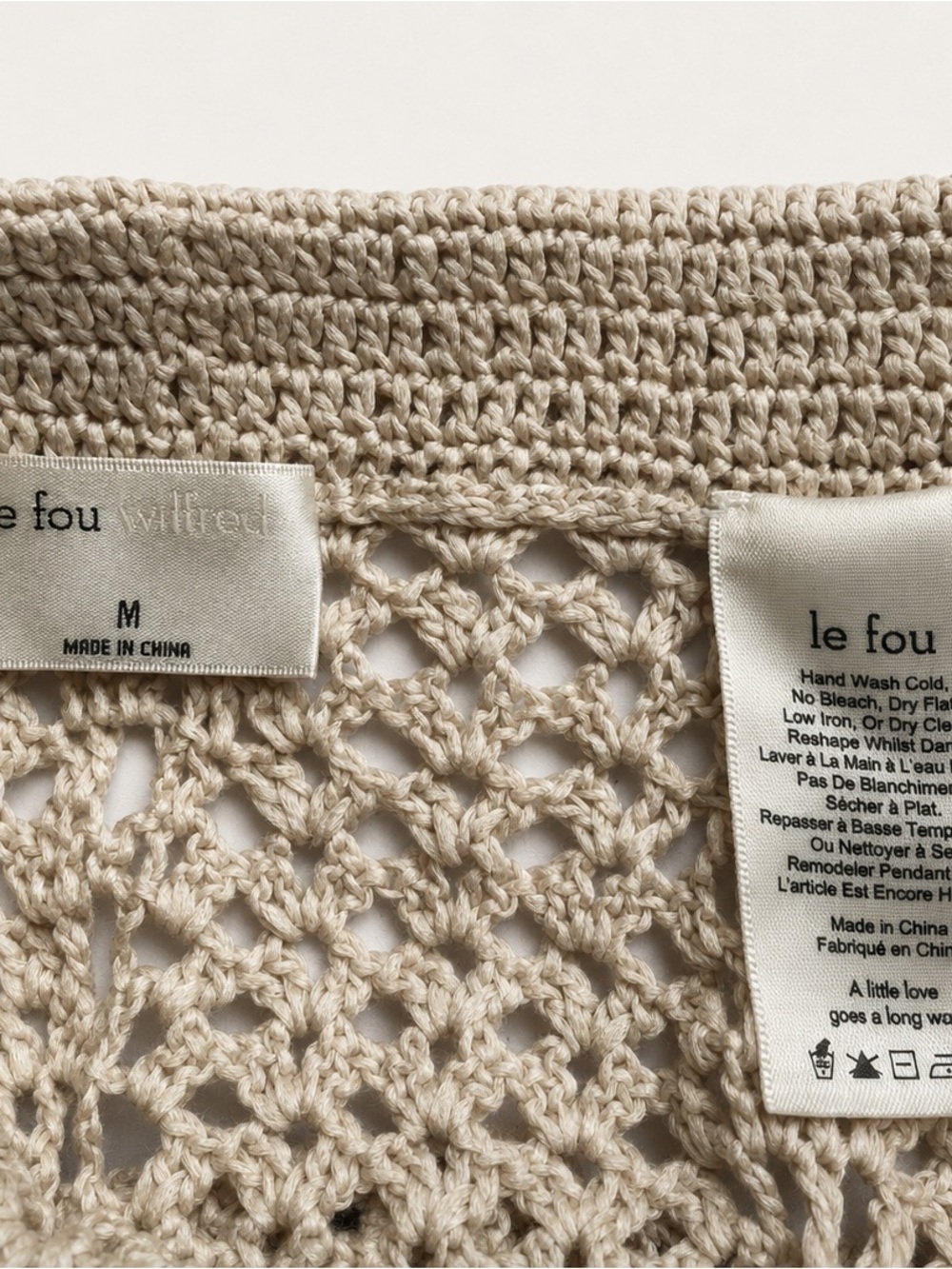 Le Fou by Wilfred Crochet Knit Midi Skirt Beige Open Knit Scalloped Hem Medium - Picture 2 of 3